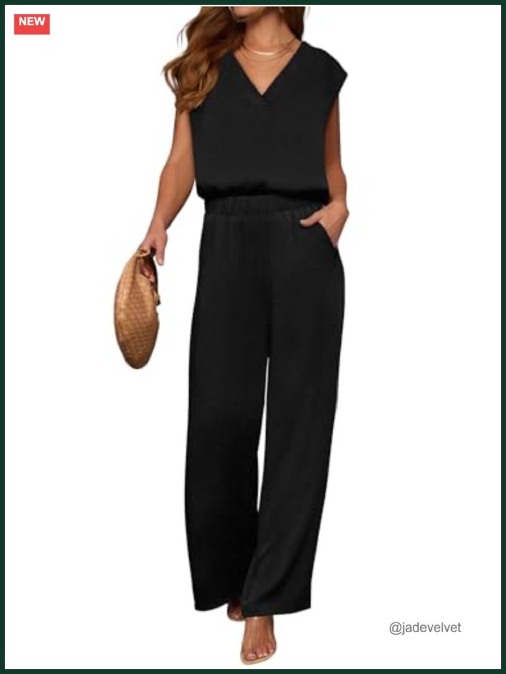 Women's 2 Piece Lounge Outfit V-Neck Sleeveless Top & Wide Leg Pants Set